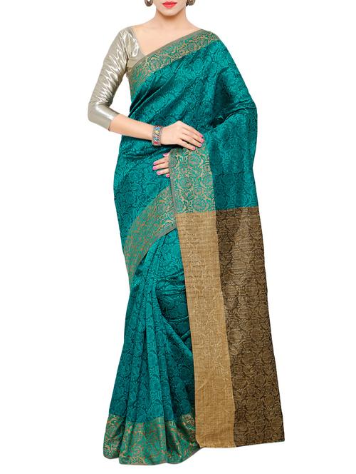 teal green silk woven saree with blouse - 14131318 - Very Small Image - 1