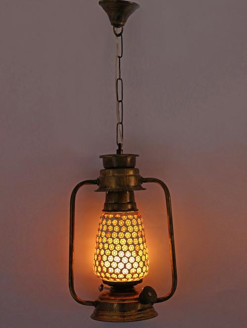 antique pendant hanging lantern lamp light with colorful glass - 14131924 - Very Small Image - 1