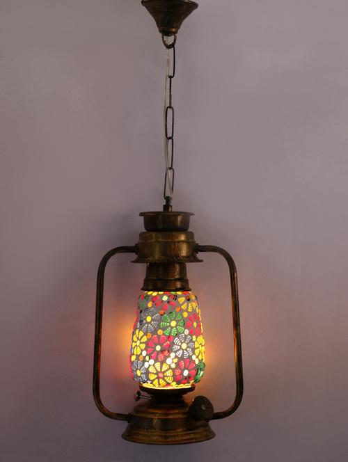antique pendant hanging lantern lamp light with colorful glass - 14131926 - Very Small Image - 1