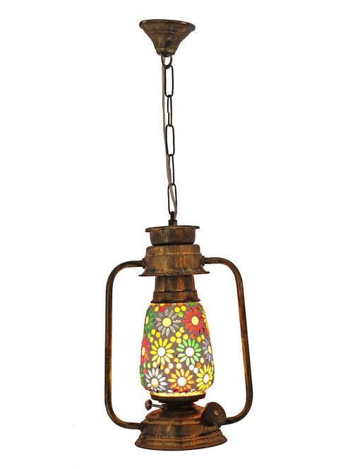 antique pendant hanging lantern lamp light with colorful glass - 14131931 - Very Small Image - 1