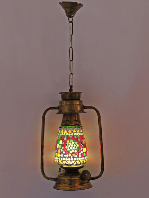 antique pendant hanging lantern lamp light with colorful glass - 14131932 - Very Small Image - 1