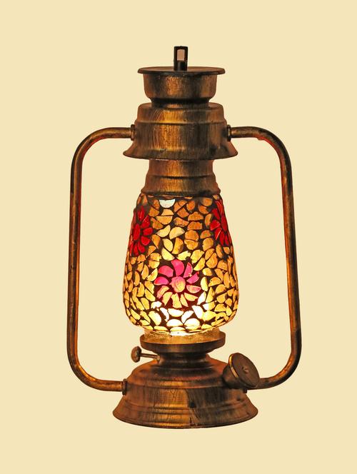 antique pendant hanging lantern lamp light with colorful glass - 14131945 - Very Small Image - 1
