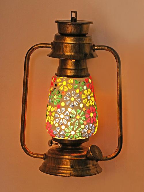 antique pendant hanging lantern lamp light with colorful glass - 14131948 - Very Small Image - 1