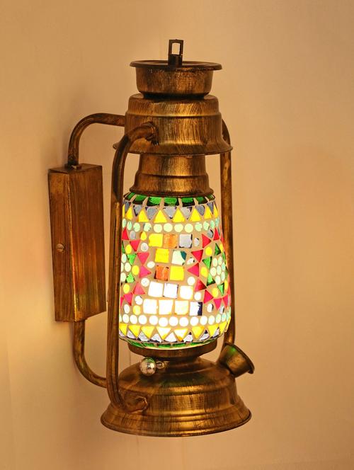 antique pendant hanging lantern lamp gowith colorful glass - 14131951 - Very Small Image - 1