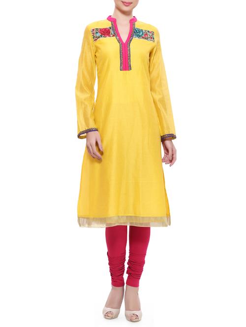 indusdiva by priyadarshini rao yellow gara work kurta - 14132752 - Very Small Image - 1