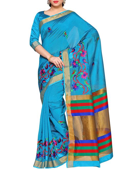 gold striped pallu emroidered saree - 14132790 - Very Small Image - 1