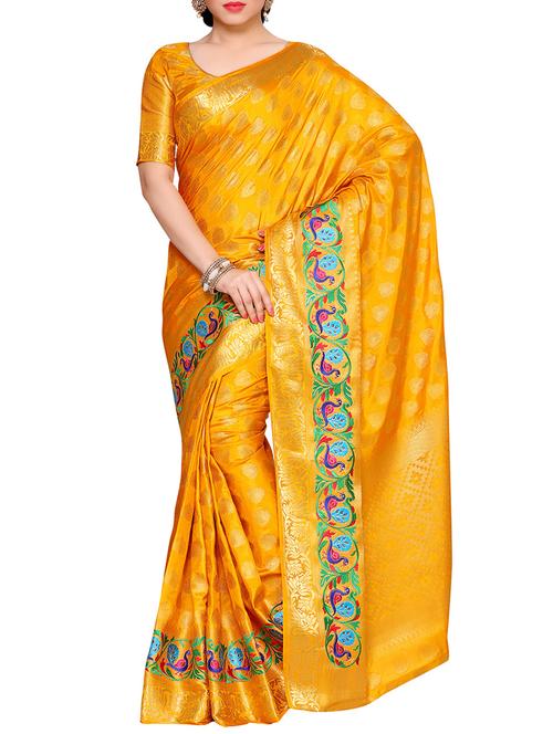 yellow art silk kanjivaram saree - 14132796 - Very Small Image - 1