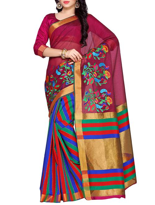 maroon art silk embroidered saree - 14132805 - Very Small Image - 1