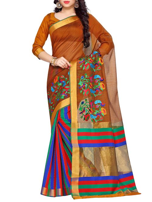 striped embroidered half & half saree - 14132806 - Very Small Image - 1