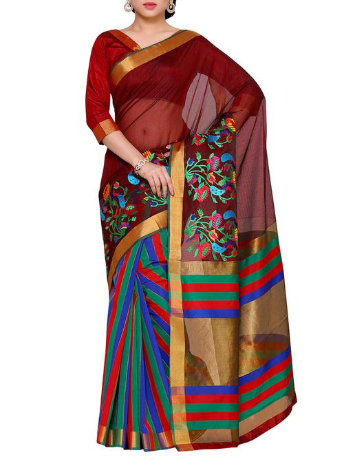 maroon half and half saree with blouse - 14132807 - Very Small Image - 1