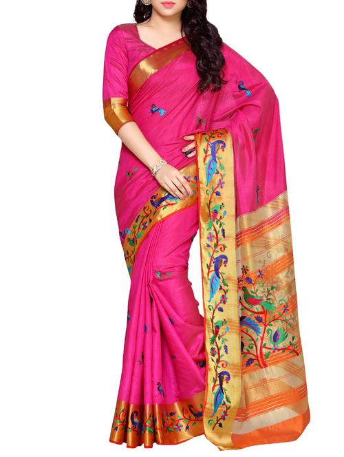 pink tussar saree - 14132900 - Very Small Image - 1