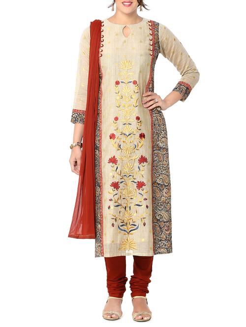 soch brown chanderi chudidhar suit - 14132996 - Very Small Image - 1