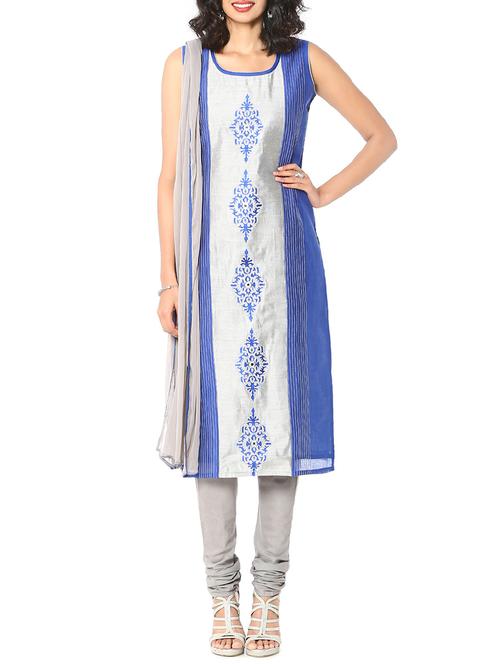 soch  grey and blue chanderi chudidhar suit - 14132998 - Very Small Image - 1