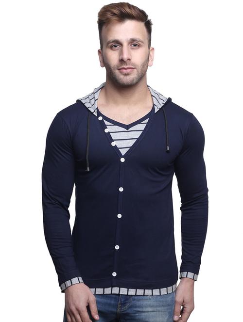 navy blue striped hooded t-shirt  - 14134727 - Very Small Image - 1