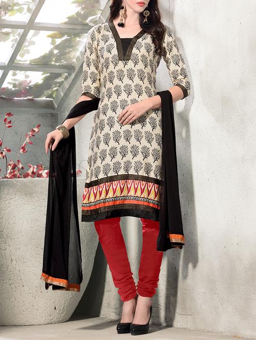 beige cotton printed dress material - 14134819 - Very Small Image - 1