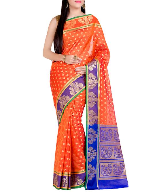 contrast conversational border banarasi saree - 14136198 - Very Small Image - 1