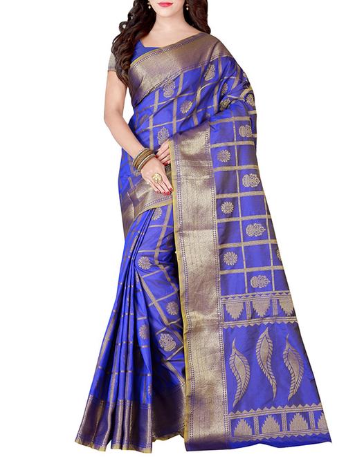 purple cotton blend saree with blouse - 14136448 - Very Small Image - 1