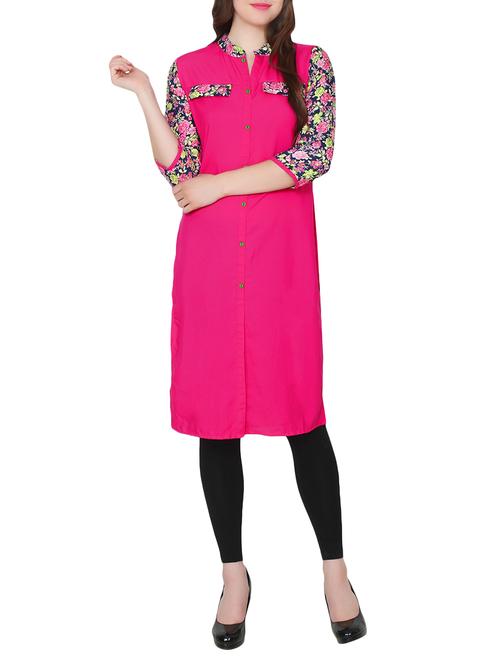 pink crepe regular kurta - 14137117 - Very Small Image - 1