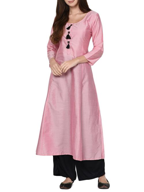pink poly silk a-line solid kurta - 14137295 - Very Small Image - 1