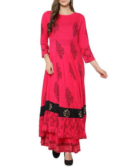 block printed flared kurta - 14137299 - Very Small Image - 1