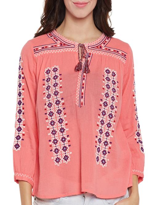 loom tree pink cotton embroidered top - 14139236 - Very Small Image - 1