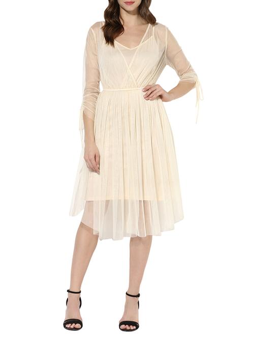 cream net fit & flare dress - 14139424 - Very Small Image - 1