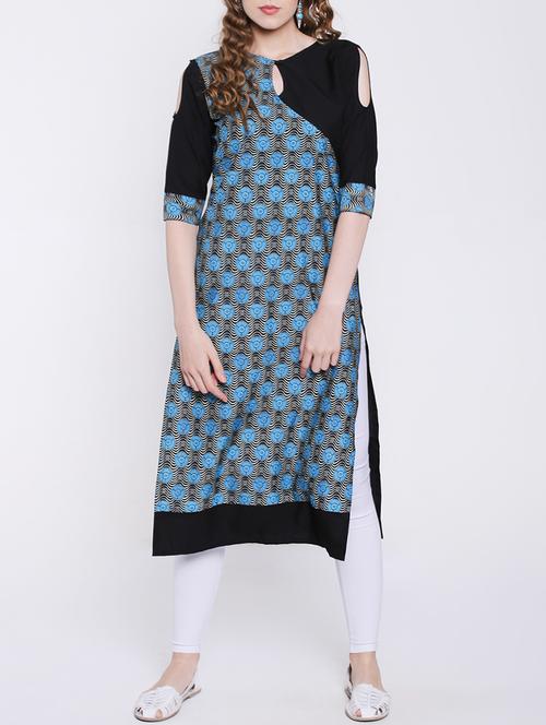 black crepe straight kurta - 14140541 - Very Small Image - 1