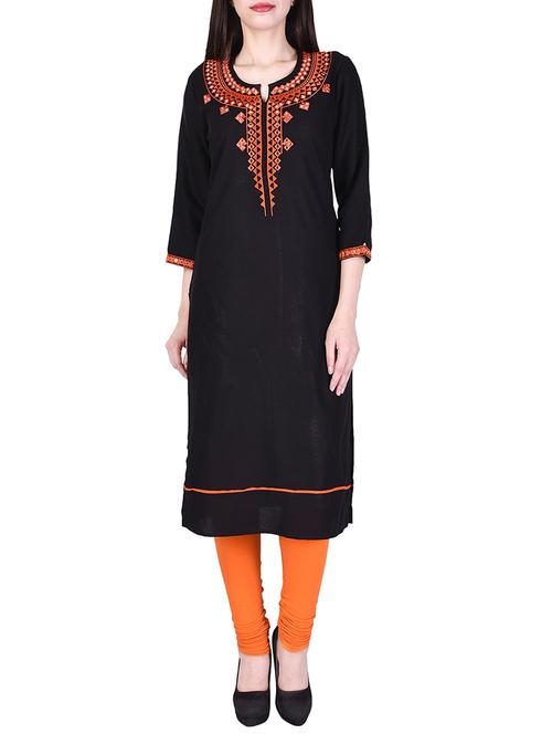 black viscose straight kurta - 14140988 - Very Small Image - 1