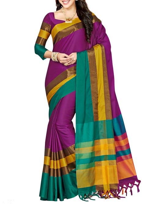 purple bordered saree with blouse - 14142843 - Very Small Image - 1