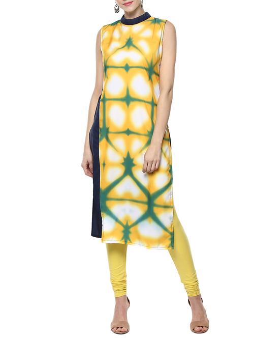 yellow crepe straight kurta - 14146233 - Very Small Image - 1