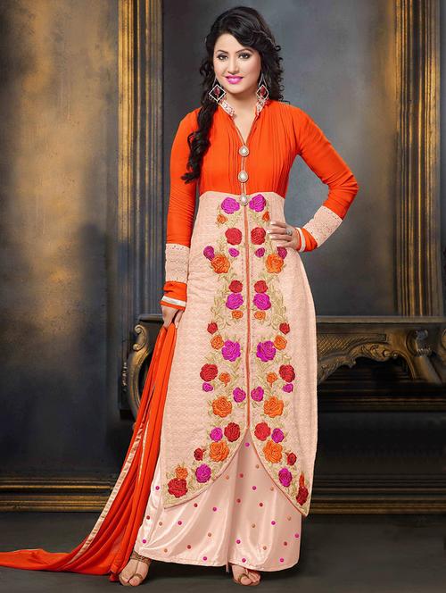 beige georgette unstitched suit - 14147855 - Very Small Image - 1