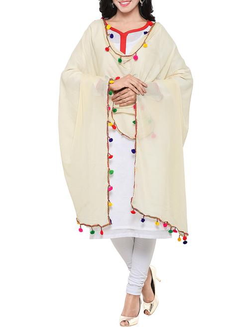 cream plan dupatta - 14148682 - Very Small Image - 1