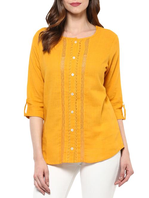 yellow cotton straight kurti - 14150727 - Very Small Image - 1