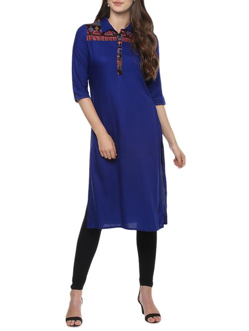 blue viscose straight kurta - 14150766 - Very Small Image - 1