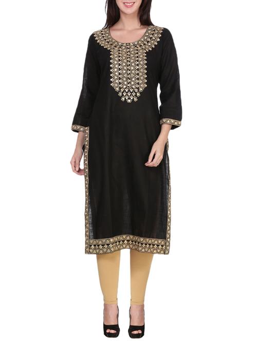 black cotton blend straight kurta - 14150806 - Very Small Image - 1