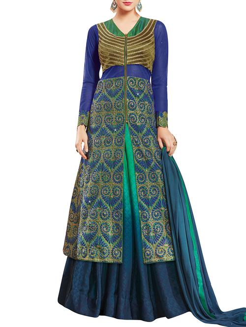 blue skirt suit semi-stitched suit - 14150947 - Very Small Image - 1