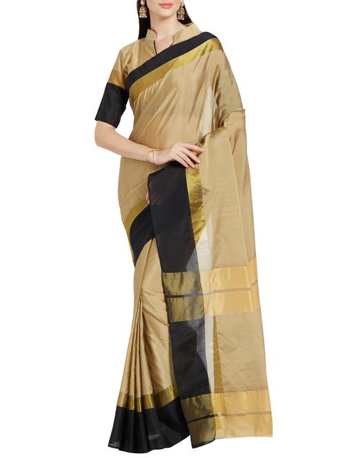 beige bordered saree with blouse - 14152472 - Very Small Image - 1