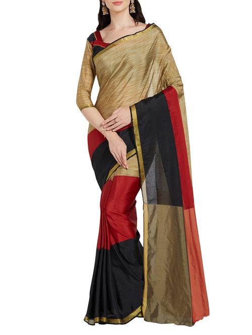 beige bordered saree with blouse - 14152475 - Very Small Image - 1