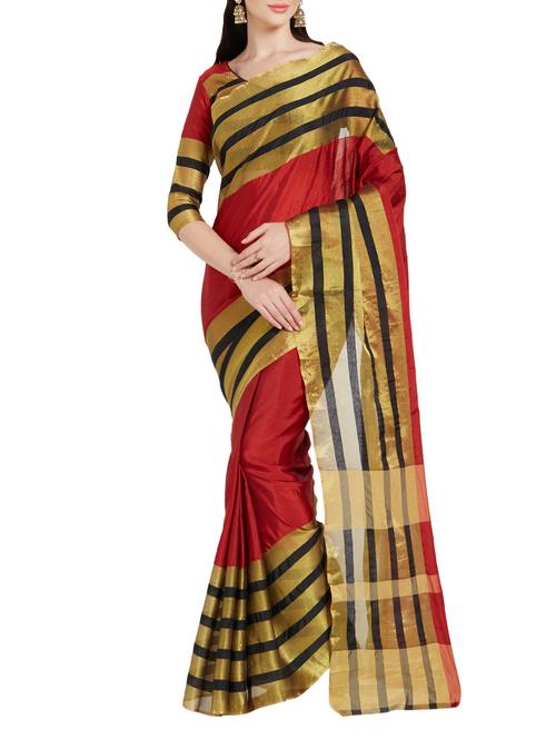 red bordered saree with blouse - 14152481 - Very Small Image - 1