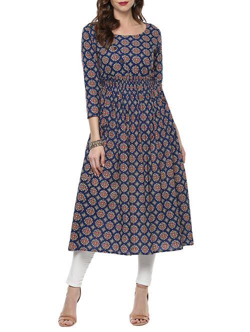 blue cotton flared kurta - 14153255 - Very Small Image - 1