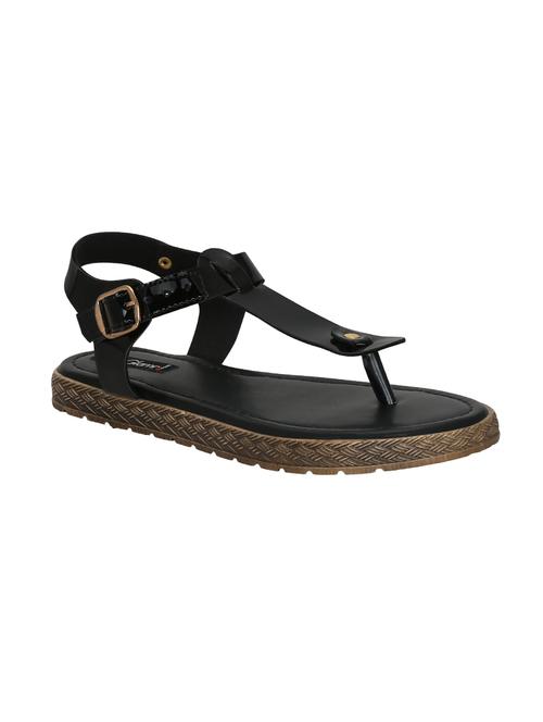 black faux leather tstrap sandals - 14153602 - Very Small Image - 1