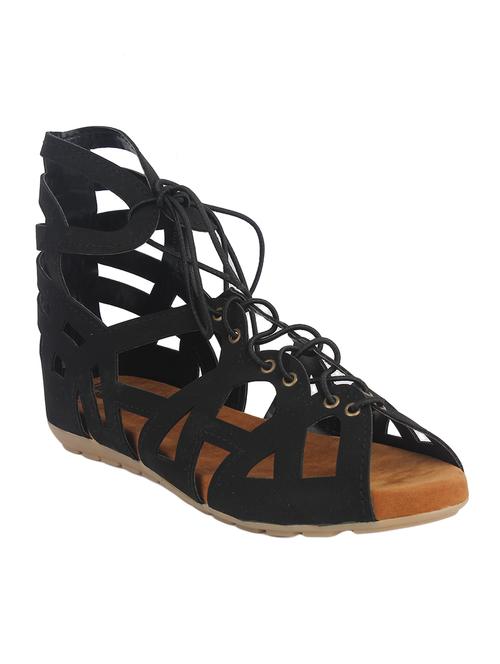 black faux leather gladiators sandals - 14153987 - Very Small Image - 1