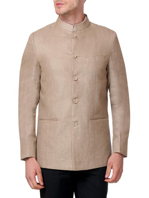 beige linen bandhgala blazer - 14154419 - Very Small Image - 1