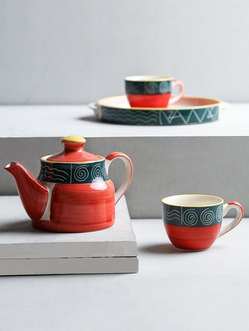 ceramic multicolored morning tea set - 14155040 - Very Small Image - 1