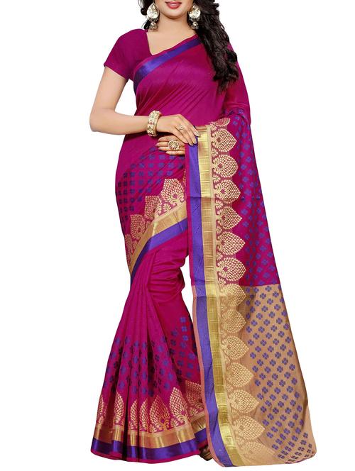 magenta cotton silk woven saree with blouse - 14155386 - Very Small Image - 1