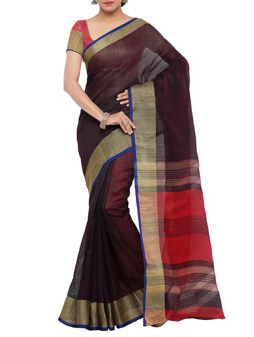Black handloom saree with blouse - 14155771 - Very Small Image - 1