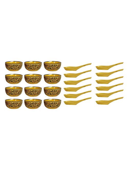 katori soup bowl with spoon ceramic/stoneware in mustard leaf (set of 12) handmade by caffeine - 14156139 - Very Small Image - 1