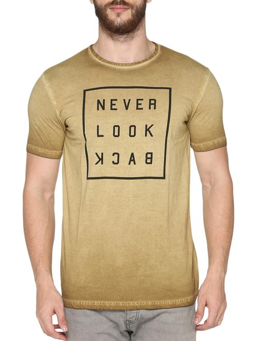 beige cotton chest print tshirt - 14157448 - Very Small Image - 1