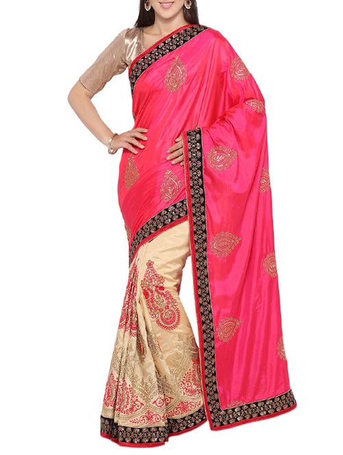 pink polysilk half and half saree with blouse - 14157509 - Very Small Image - 1