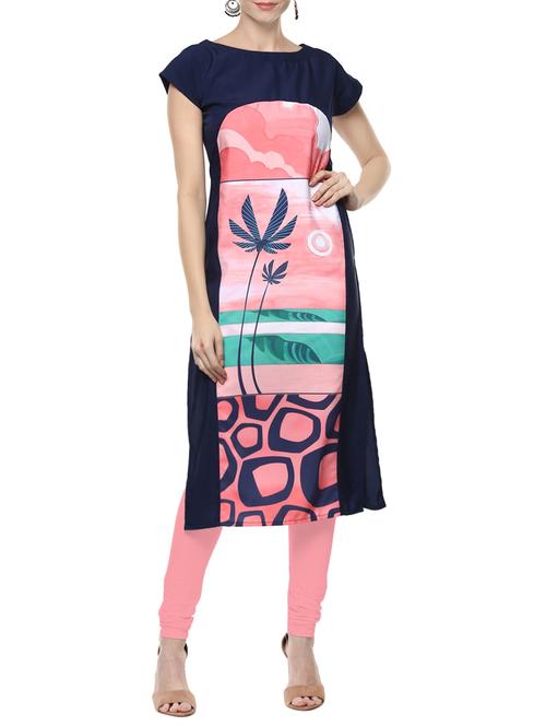 pink colored crepe straight kurta - 14157966 - Very Small Image - 1